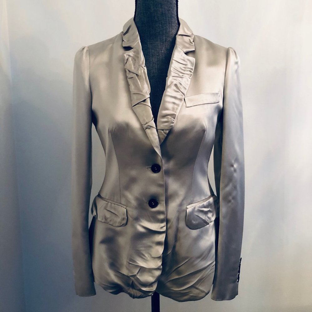 Burberry Prorsum Silver Satin Blazer Sz 2